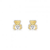 9ct Two Colour Gold CZ Teddy Bear Stud Earrings