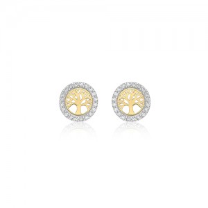 9ct Two Colour Gold Tree Of Life Stud Earrings