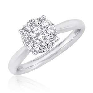 Platinum Solitaire-style Diamond Cluster Ring - 0.46ct