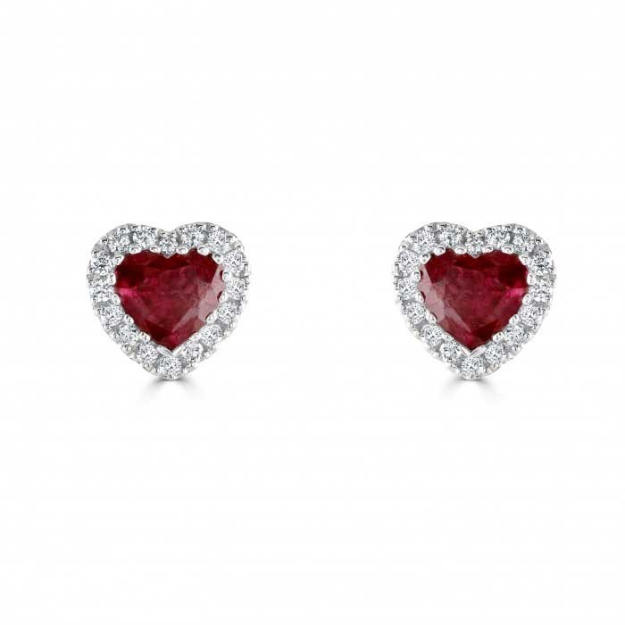 18ct White Gold Ruby & Diamond Cluster  Earrings  R 1.63  D 0.21