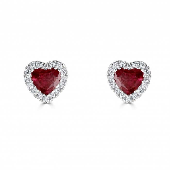 9ct White Gold Diamond Ruby Heart Earrings | 0138967 | Beaverbrooks the  Jewellers