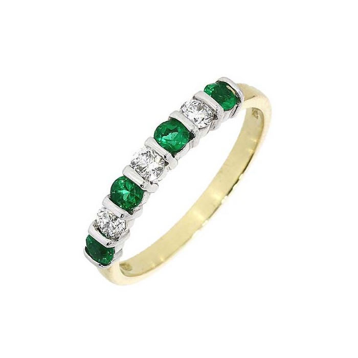 18ct Gold 7st Emerald & Diamond Eternity Ring - E 0.26 D 0.21