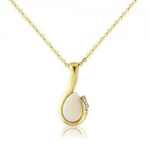 9ct Gold Pear Shaped Opal & Diamond Pendant