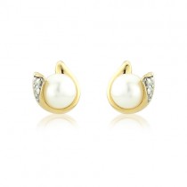 9ct Gold Cultured Pearl & Diamond Stud Earrings