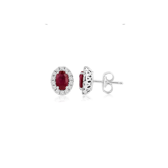 18ct White Gold Ruby & Diamond Cluster Earrings - R 1.26 D 0.27
