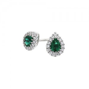 18ct White Gold Emerald & Diamond Stud Earrings - E 0.35 D 0.14
