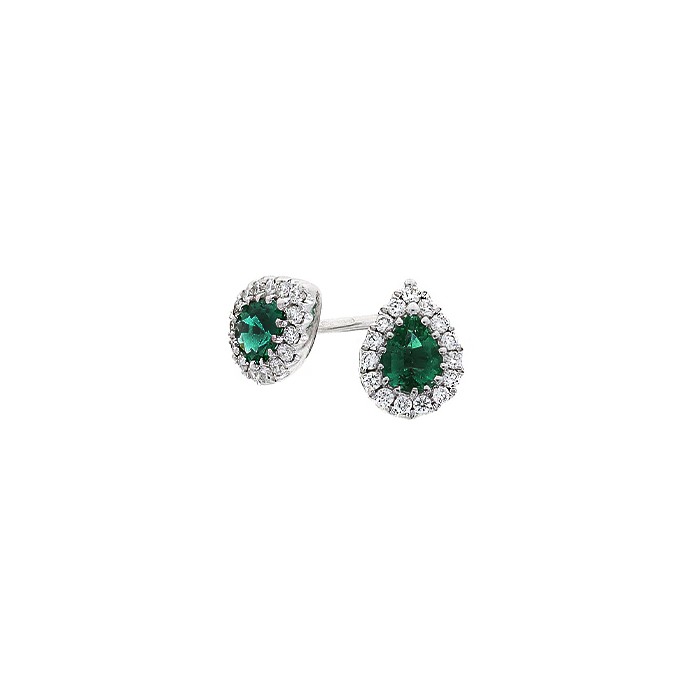 18ct White Gold Emerald & Diamond Stud Earrings - E 0.35 D 0.14