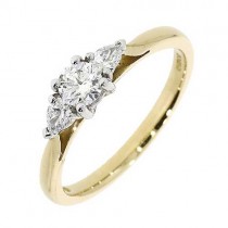 18ct Gold Round and Pear Shaped Three Stone Diamond Engagement Ring 