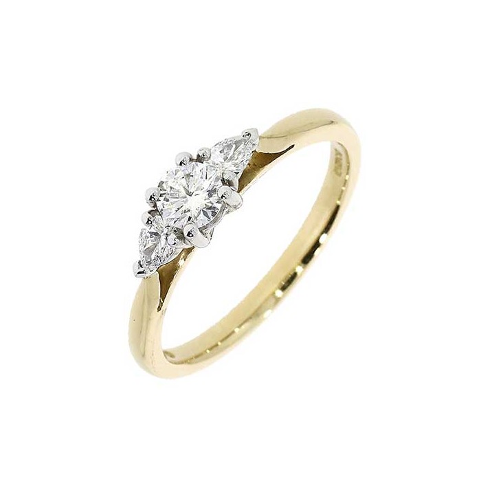 18ct Gold 3 Stone Round & Pear-shaped Diamond Ring - 0.46ct