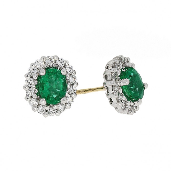 18ct Gold Emerald & Diamond Cluster Earrings - E 0.64 D 0.27