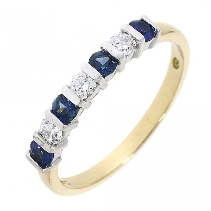18ct Gold 7st Diamond & Sapphire Eternity Ring - S 0.35 D 0.21