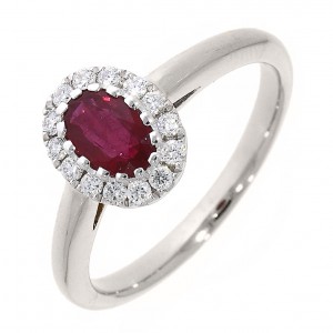 18ct White Gold Ruby & Diamond Cluster Ring - R 0.55 D 0.15