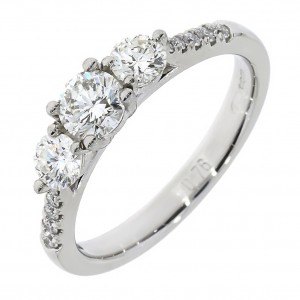 Platinum 3st Diamond Ring with Diamond Shoulders - 0.85ct