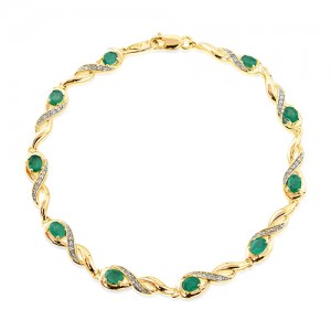 9ct Gold Emerald & Diamond Bracelet -  D 0.20ct