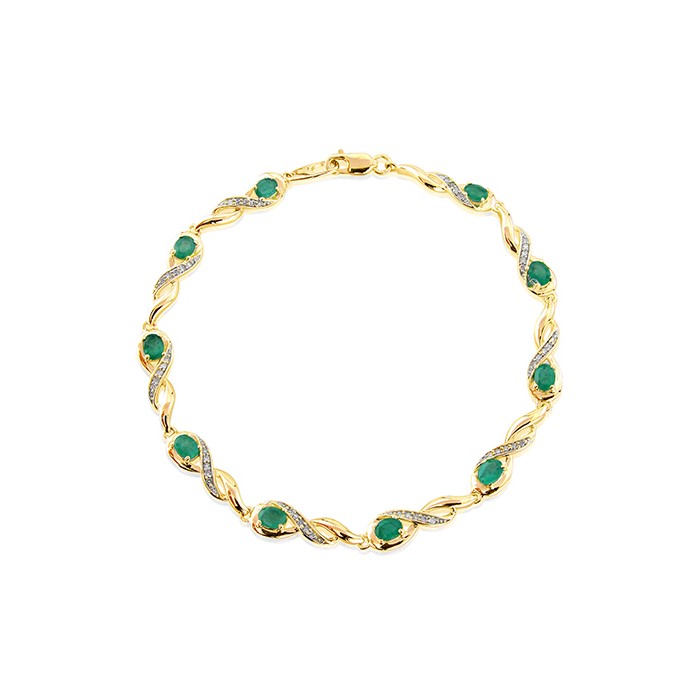 9ct Gold Emerald & Diamond Bracelet -  D 0.20ct