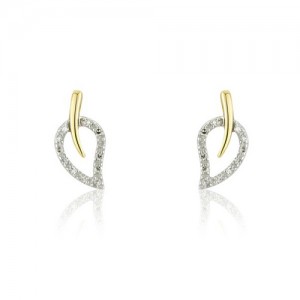 9ct Gold Diamond Leaf  Design Stud Earrings  - D 0.08ct