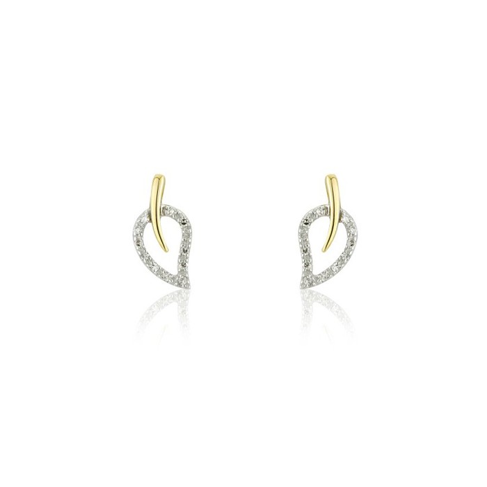 9ct Gold Diamond Leaf  Design Stud Earrings  - D 0.08ct