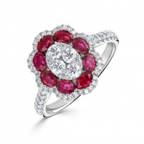 18ct White Gold Diamond & Ruby Dress Ring - Macintyres of Edinburgh