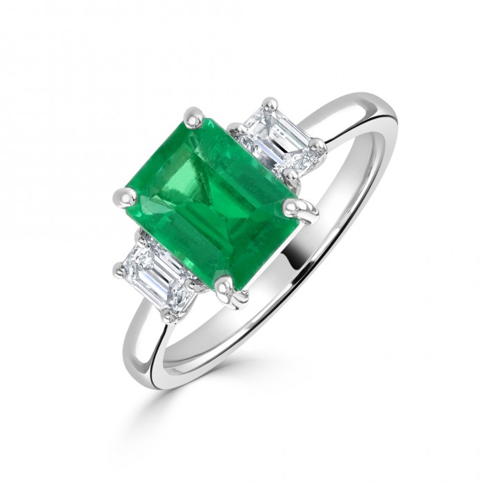 Platinum Emerald & Diamond Ring E 1.72 D 0.50