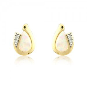 9ct Gold Opal & Diamond Stud Earrings
