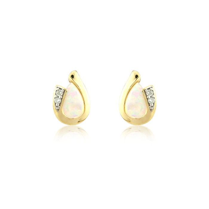 9ct Gold Opal & Diamond Stud Earrings