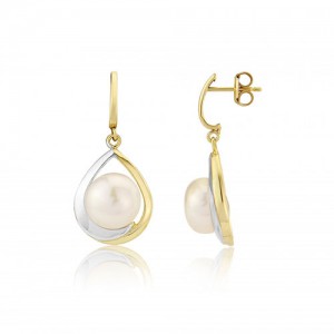 9ct White & Yellow Gold 9mm Pearl Drop Earrings