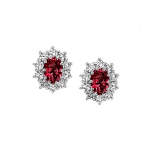 18ct Gold Ruby & Diamond Cluster Stud Earrings - R 1.66 D 0.87