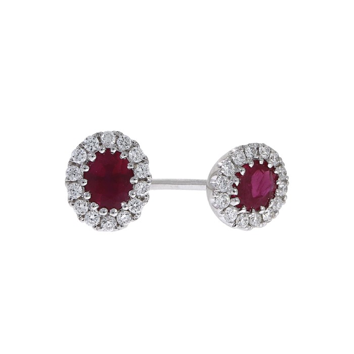 18ct White Gold Ruby & Diamond Cluster Studs - R 0.59 D 0.18
