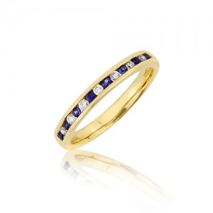 18ct Gold 15st Sapphire & Diamond Eternity Ring - S 0.16 D 0.10