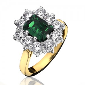 18ct Gold Emerald & Diamond Cluster Ring - E 1.48 D 1.78cts