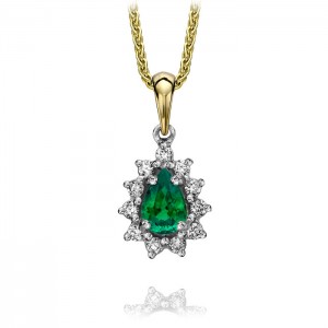 18ct Gold Emerald & Diamond Drop Pendant - E 0.64  D 0.15