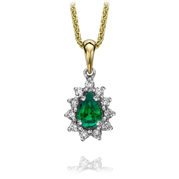 18ct Gold Emerald & Diamond Drop Pendant - E 0.64  D 0.15