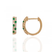 9ct Gold Emerald & Diamond Huggy Hoop Earrings - D 0.22cts