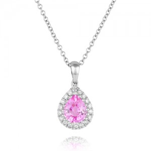 18ct White Gold Pink Sapphire & Diamond Pendant  PS 0.66 D 0.12