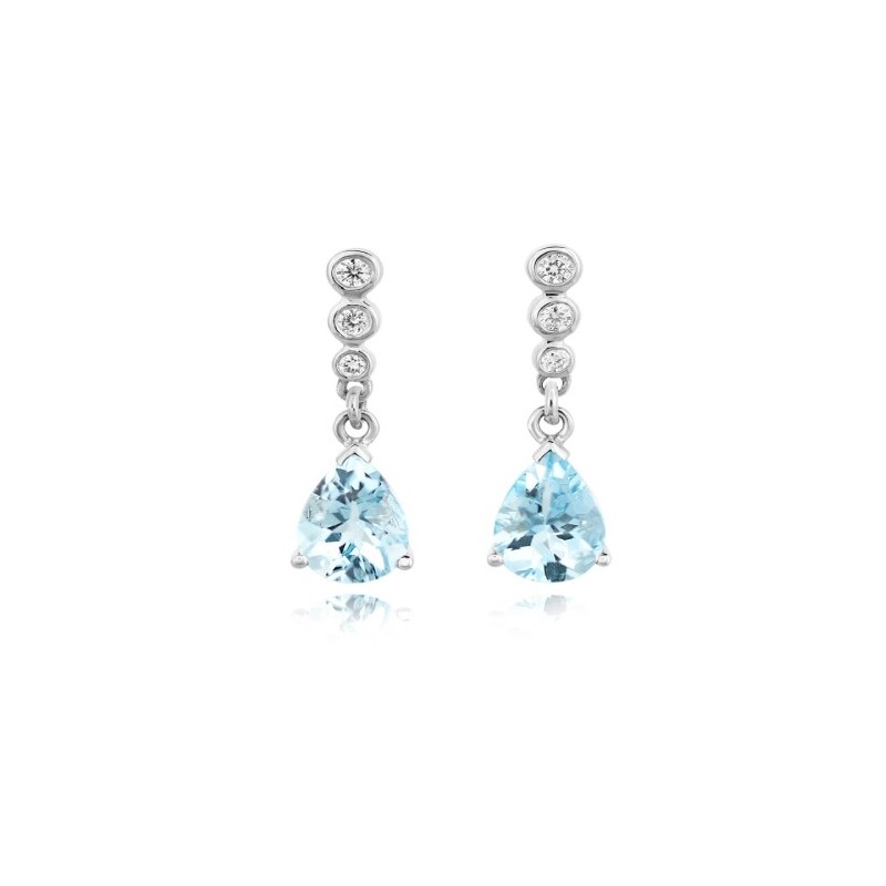18ct White Gold Aquamarine & Diamond Earrings- A 1.06 D 0.08ct 18ct White Gold Aquamarine & Diamond Earrings- A 1.06 D 0.08ct
