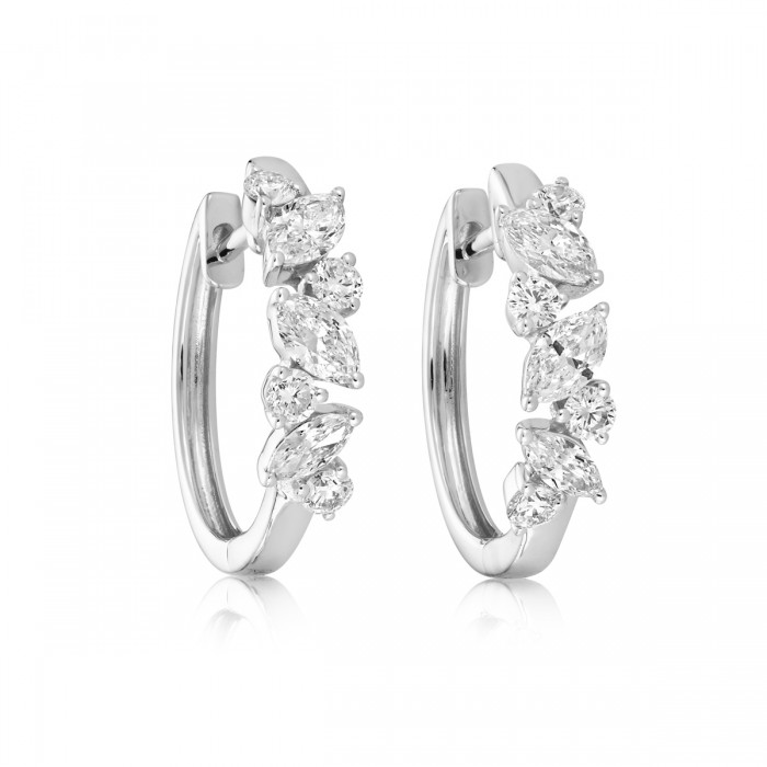18ct White Gold Marquise & Round Diamond Hoop Earrings - 0.77