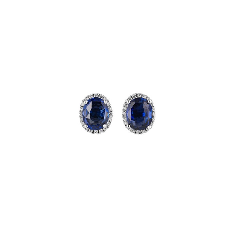 18ct White Gold Sapphire & Diamond Earrings - S 0.75 D 0.09 18ct White Gold Sapphire & Diamond Earrings - S 0.75 D 0.09