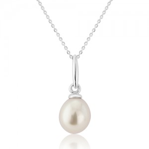 9ct White Gold Freshwater Pearl Pendant & Chain