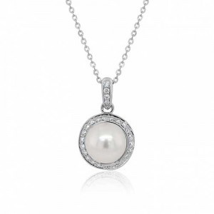 9ct White Gold Pearl & Diamond Pendant - 0.18cts