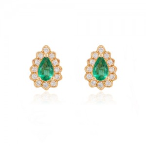 9ct Gold Emerald & Diamond Cluster Stud Earrings - E 0.46 D 0.16