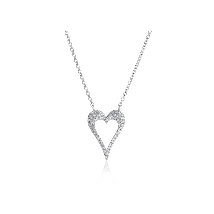 9ct White Gold Diamond Heart Necklet - 0.16ct