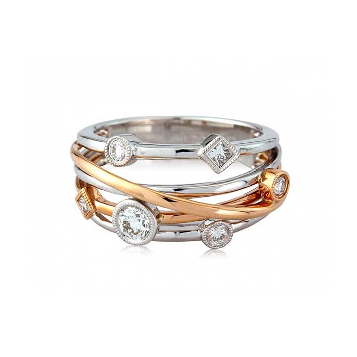 18ct Rose & White Gold Diamond Multi Strand Ring - 0.42