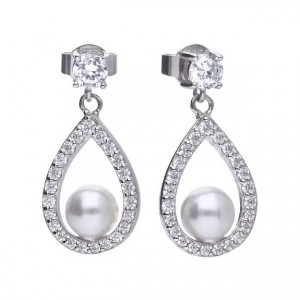 Diamonfire Silver Pearl & Cubic Zirconia Earrings - E5597
