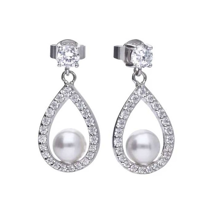 Diamonfire Silver Pearl & Cubic Zirconia Earrings - E5597