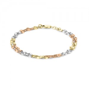 9ct Three-Colour Gold Three Row Fancy Twisted Link Bracelet