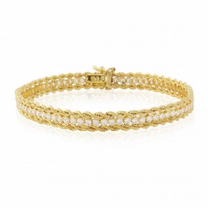 9ct Yellow Gold & Cubic Zirconia Three Row Bracelet