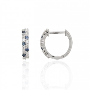 9ct White Gold Sapphire & Diamond Huggy Hoop Earrings - D 0.22