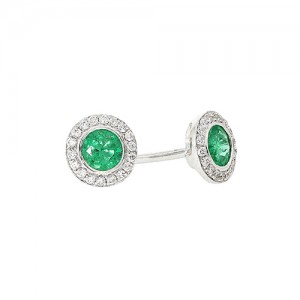 18ct White Gold Emerald & Diamond Stud Earrings - E 0.38  D0.13