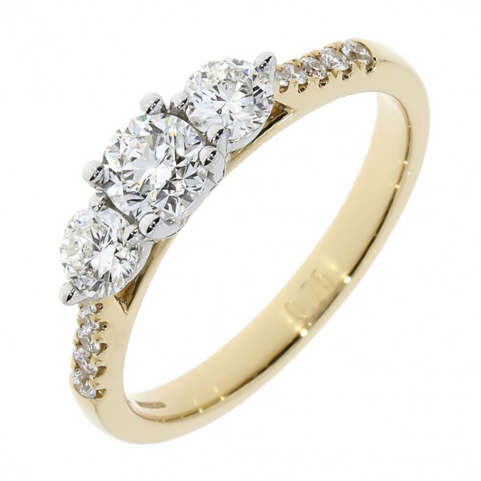 18ct Gold 3st Diamond Ring + Diamond Shoulders  0.37 + 0.50 F/SI