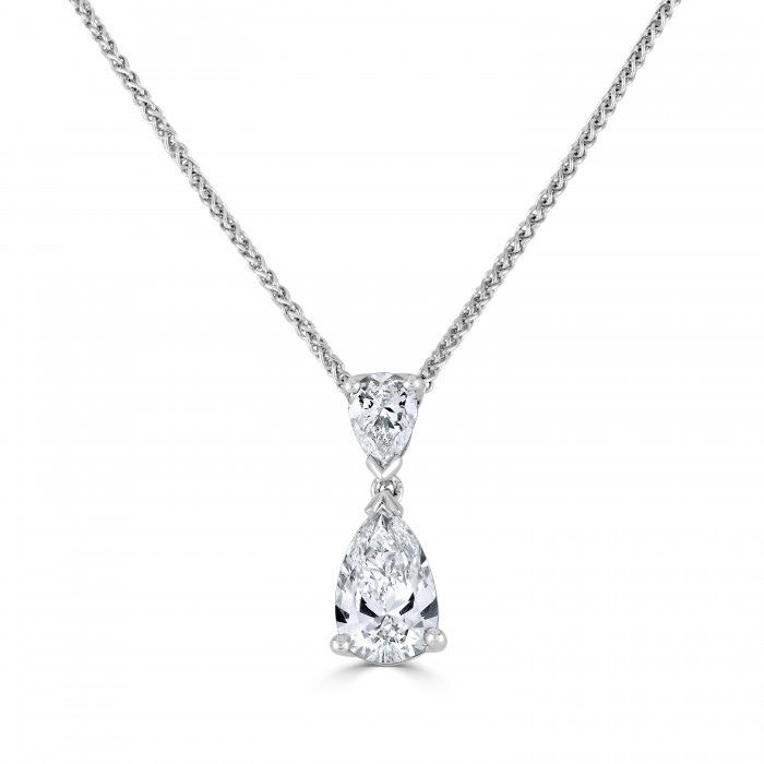 18ct White Gold 2st Pear-shaped Diamond Necklet - 1.01 + 0.31 G